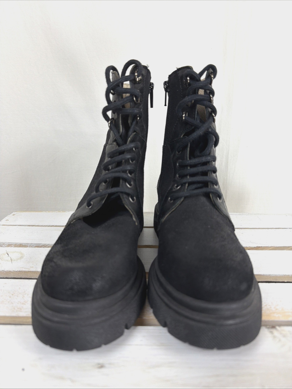 New NO Box Casta Xenon Black Lace Up Side Zip Combat Boots #1059 EU 36